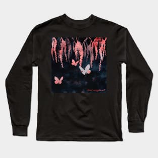 Wisteria and Butterflies Negative Painting Pink and Black Long Sleeve T-Shirt